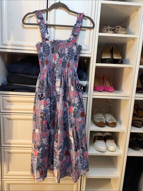 kate spade Blue Floral Smocked Sundress with Pink and Brown Accents